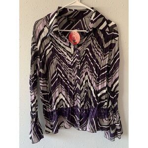 Clothing Co By‎ Notations Women's Sheer Blouse XL Long Sleeved Flared Cuffs NWT